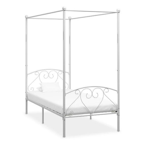 Lit à baldaquin métal blanc Tommy 100x200 cm - Photo n°1
