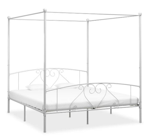 Lit à baldaquin métal blanc Tommy 180x200 cm - Photo n°1