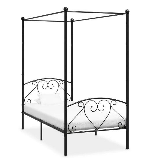 Lit à baldaquin métal noir Tommy 120x200 cm - Photo n°1