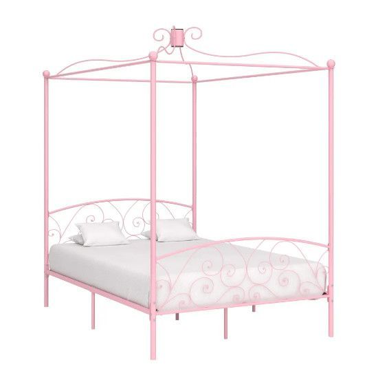 Lit à baldaquin métal rose Donkl 120x200 cm - Photo n°1