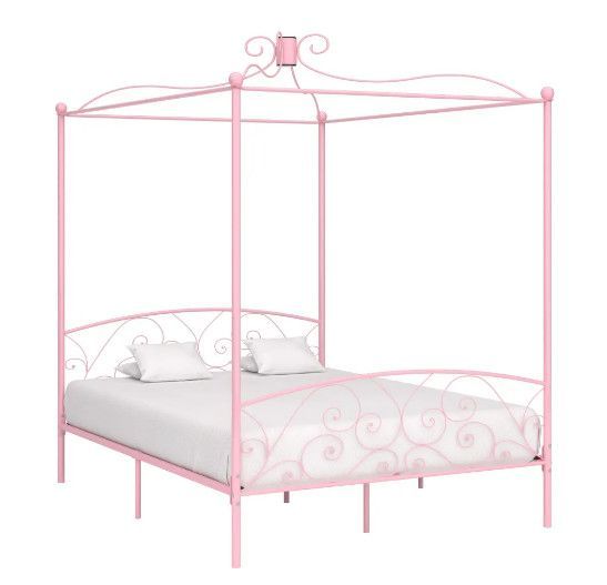 Lit à baldaquin métal rose Donkl 160x200 cm - Photo n°1