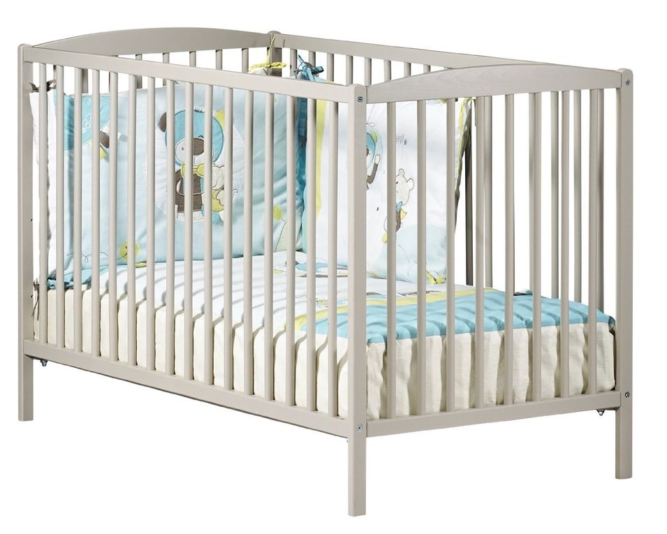 Lit à barreaux bébé hêtre laqué taupe Basic 60 - Photo n°1
