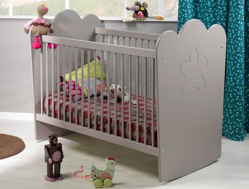 Lit à barreaux bébé taupe Linéa 60 - Photo n°1