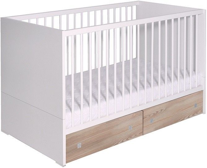 Lit à barreaux et tiroir hêtre massif blanc et clair Clic 70 - Photo n°1