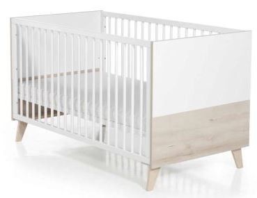 Lit à barreaux évolutif naturel et blanc Mette 70 - Photo n°1