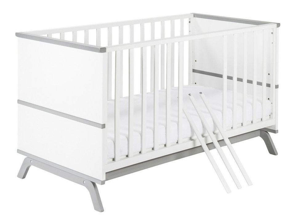 Lit à barreaux laqué blanc et gris Vicky 70 - Photo n°1