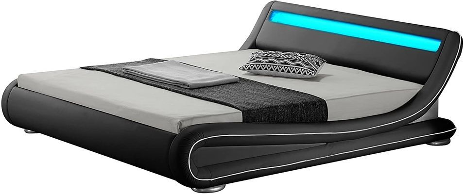 Lit à led 140x190 cm simili cuir gris liseré blanc Night - Photo n°1