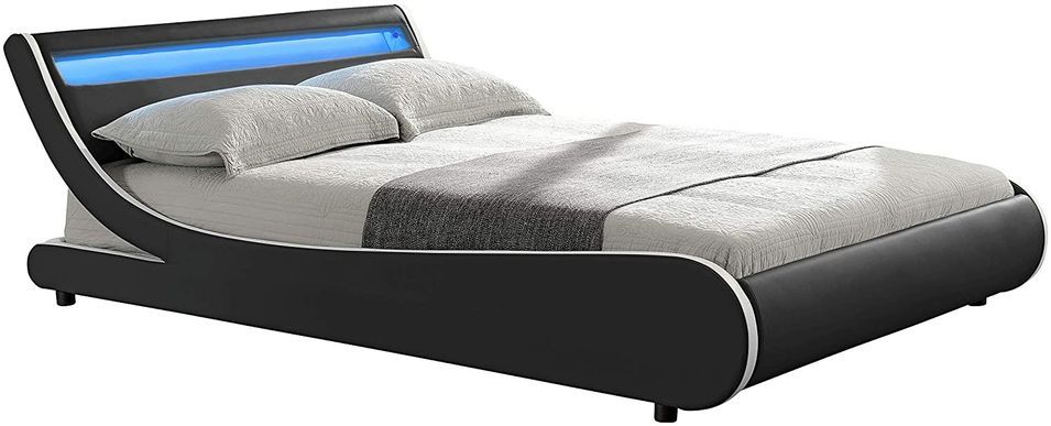 Lit à led 140x190 cm simili cuir noir liseré blanc Dorma - Photo n°1