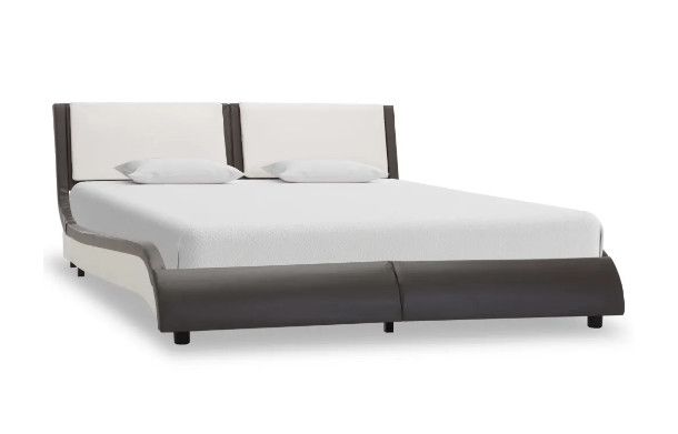 Lit à Led 160x200 cm simili cuir blanc et gris Punchi - Photo n°1