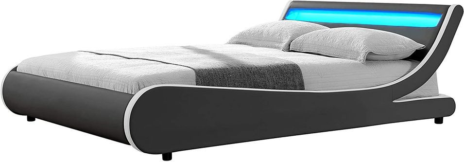 Lit à led 90x190 cm simili cuir gris liseré blanc Dorma - Photo n°1