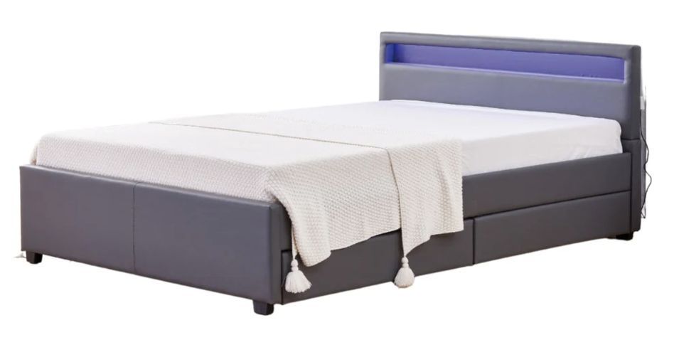 Lit à led avec 4 tiroirs simili cuir Denvers - Photo n°1