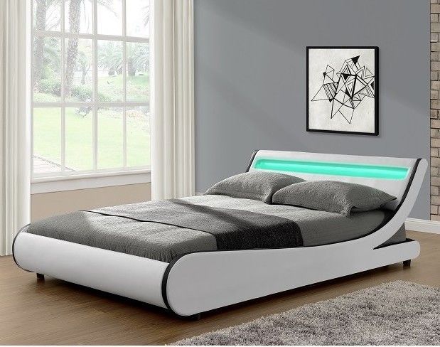 Lit à LED simili cuir blanc avec matelas Dorma 140x190 cm - Photo n°1