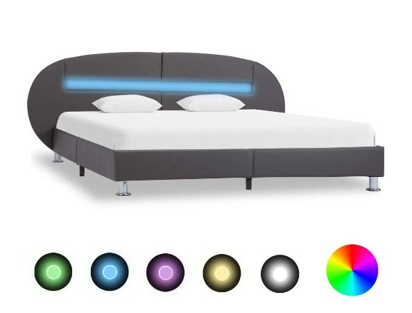 Lit à LED simili cuir gris Boulati 180x200 cm - Photo n°1