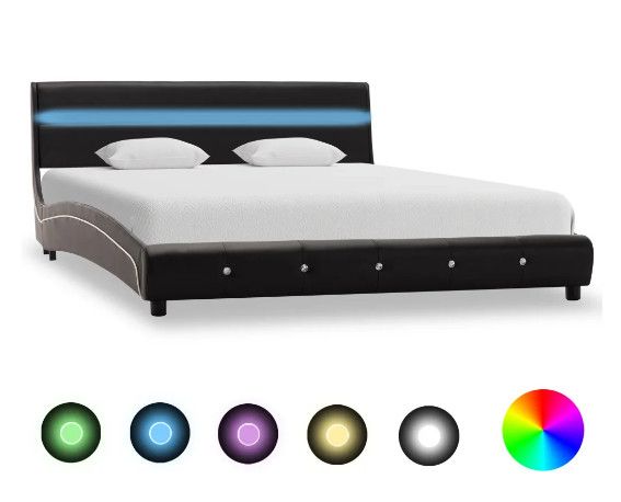 Lit à LED simili cuir noir Bisco 140x200 cm - Photo n°1