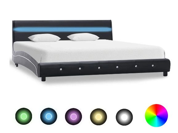 Lit à LED simili cuir noir Bisco 160x200 cm - Photo n°1