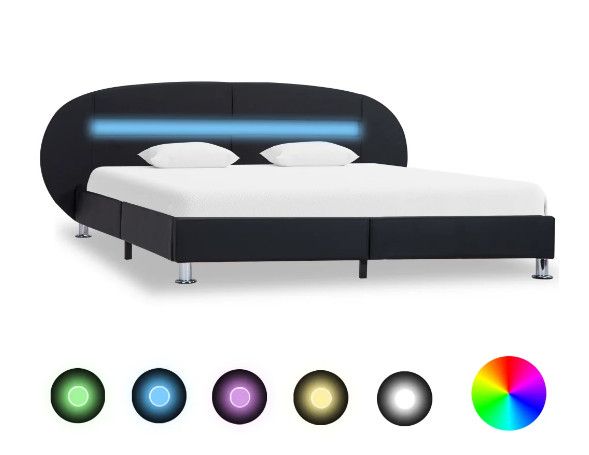 Lit à LED simili cuir noir Boulati 180x200 cm - Photo n°1