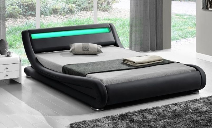 Lit à Led simili cuir noir Night 140 - Photo n°1