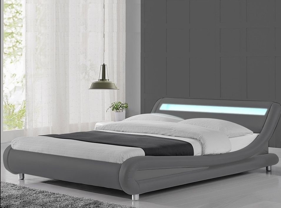 Lit à led similicuir gris 160x200 cm Paula - Photo n°1