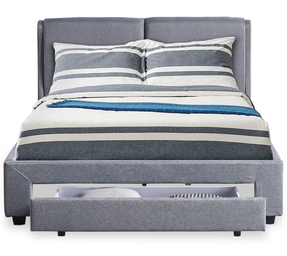 Lit adulte 160x200 cm avec tiroir et sommier tissu gris Frolle - Photo n°1