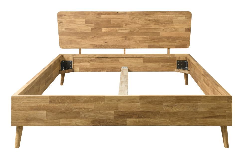 Lit adulte 180x200 cm en bois de chêne massif Kundy - Photo n°1