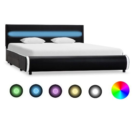 Lit adulte à LED avec 2 tiroirs simili cuir noir Zion 140x200 cm - Photo n°1