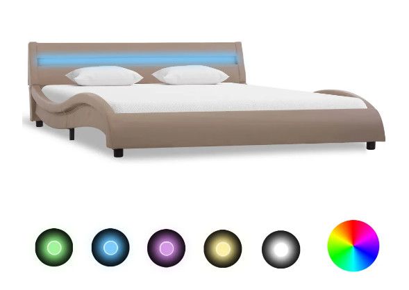 Lit adulte à LED simili cuir beige Zion 160x200 cm - Photo n°1