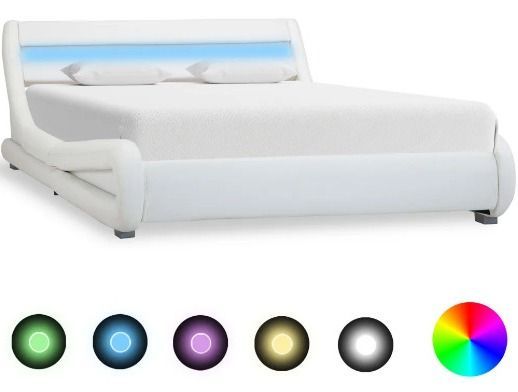 Lit adulte à LED simili cuir blanc Pam 140x200 cm - Photo n°1