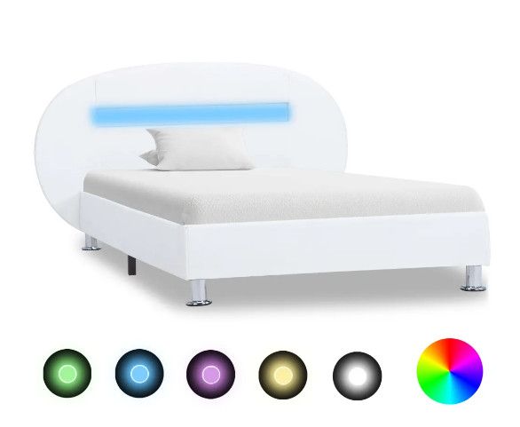 Lit adulte à LED simili cuir blanc Boulati 100x200 cm - Photo n°1