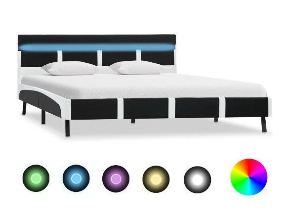 Lit adulte à LED simili cuir blanc et noir Mia 160x200 cm - Photo n°1
