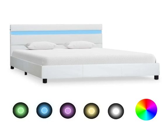Lit adulte à LED simili cuir blanc Nyam 140x200 cm - Photo n°1