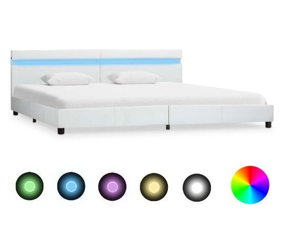 Lit adulte à LED simili cuir blanc Nyam 180x200 cm - Photo n°1