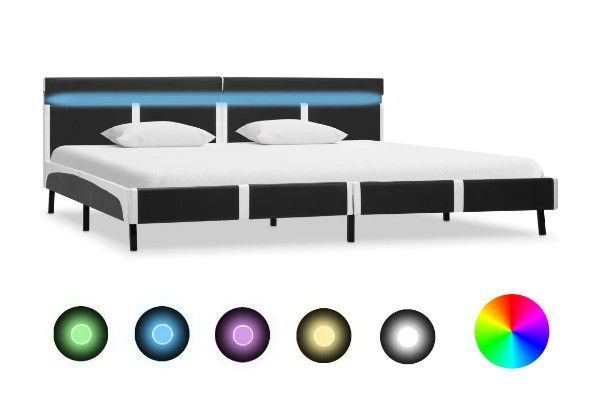 Lit adulte à LED simili cuir gris et blanc Mia 180x200 cm - Photo n°1