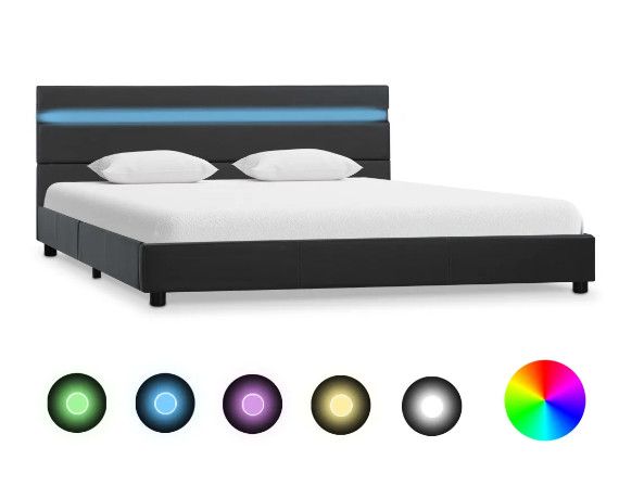 Lit adulte à LED simili cuir gris Nyam 140x200 cm - Photo n°1