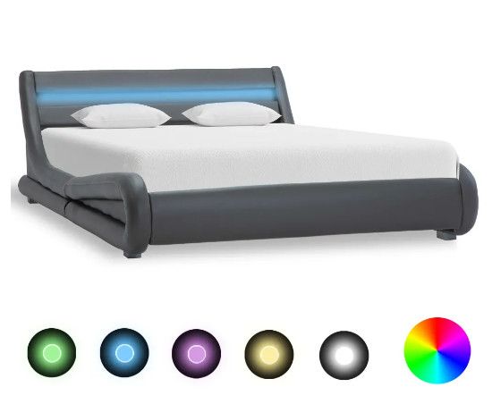 Lit adulte à LED simili cuir gris Pam 160x200 cm - Photo n°1