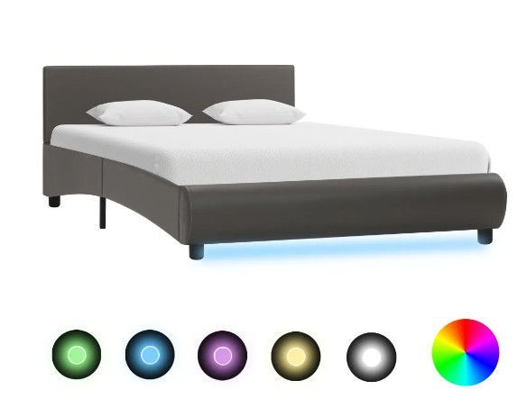 Lit adulte à LED simili cuir noir Findra 140x200 cm - Photo n°1