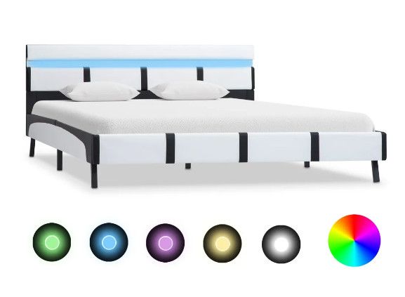 Lit adulte à LED simili cuir noir et blanc Mia 160x200 cm - Photo n°1