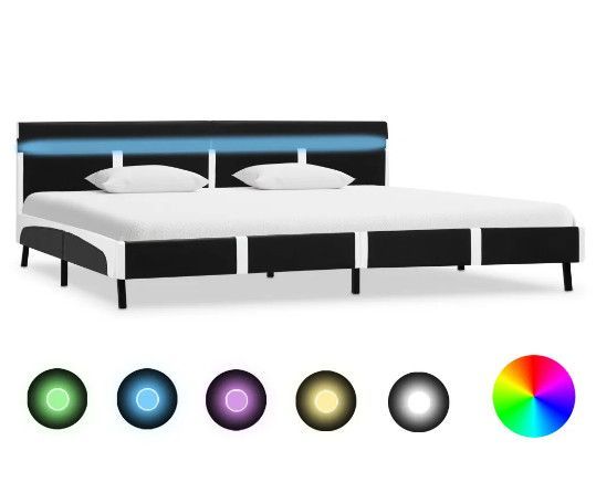Lit adulte à LED simili cuir noir et blanc Mia 180x200 cm 2 - Photo n°1