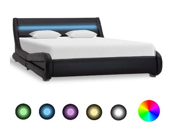 Lit adulte à LED simili cuir noir Pam 120x200 cm - Photo n°1