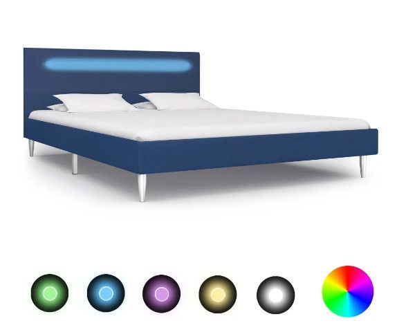 Lit adulte à LED tissu bleu et pieds métal chromé Andou 140x200 cm - Photo n°1