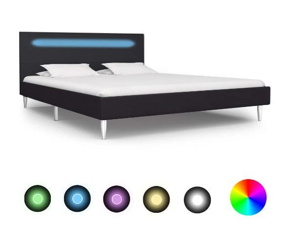 Lit adulte à LED tissu simili cuir noir et pieds métal chromé Andou 140x200 cm - Photo n°1