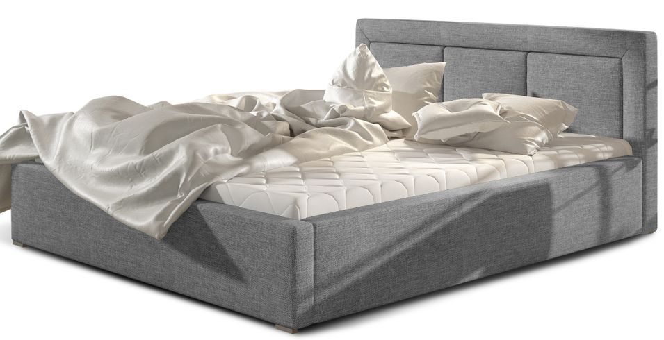 Lit adulte avec coffre de rangement Berlino - Tissu rembourré - Photo n°1