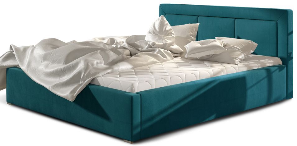 Lit adulte avec coffre de rangement Berlino - Velours rembourré - Photo n°1