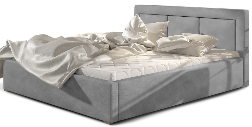 Lit adulte avec coffre de rangement Berlino - Velours rembourré - Photo n°1