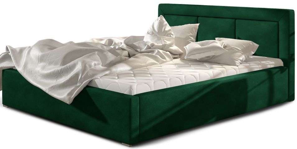 Lit adulte avec coffre de rangement Berlino - Velours rembourré - Photo n°1