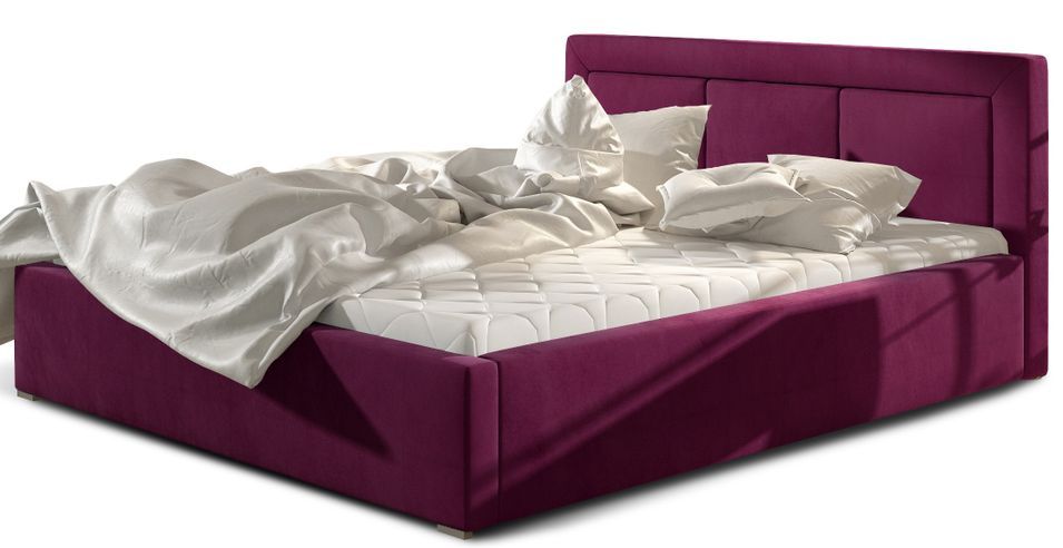 Lit adulte avec coffre de rangement Berlino - Velours rembourré - Photo n°1