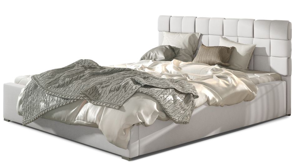 Lit adulte avec coffre de rangement Kanda – Simili cuir capitonné - Photo n°1