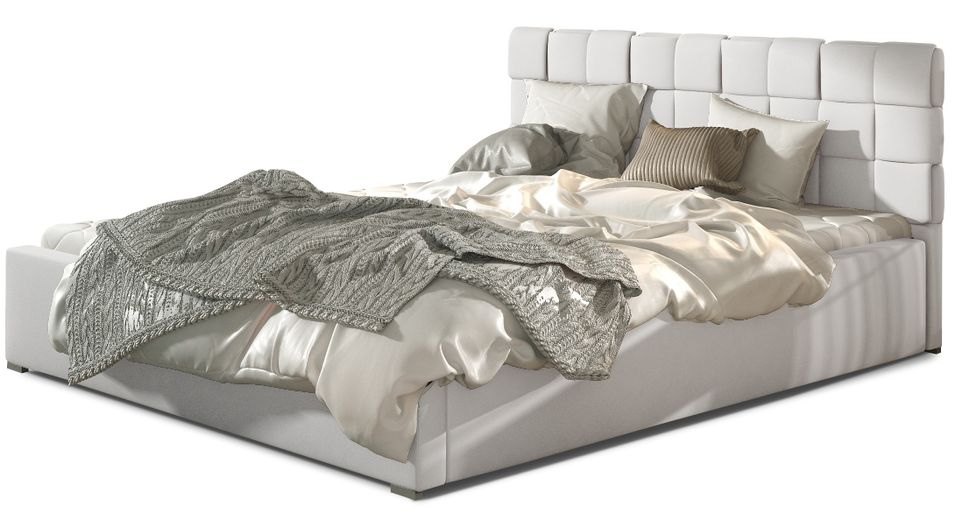 Lit adulte avec coffre de rangement Kanda – Simili cuir capitonné - Photo n°1