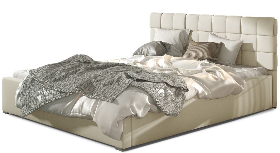 Lit adulte avec coffre de rangement Kanda – Simili cuir capitonné - Photo n°1