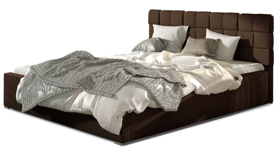 Lit adulte avec coffre de rangement Kanda – Simili cuir capitonné - Photo n°1