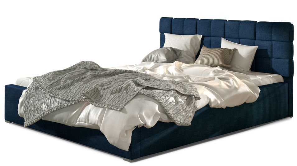 Lit adulte avec coffre de rangement Kanda – Velours capitonné - Photo n°1